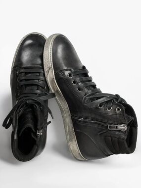 ARI OVERDYED SNEAKER Leather High Top Handmade In Italy- Black - 44 - US 10.5-11
